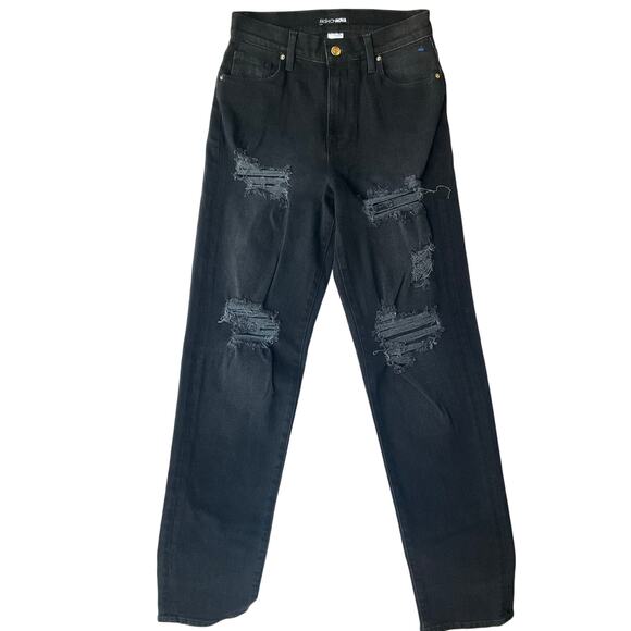 Fashion Nova Women Waxed & Ripped Denim Straight Leg Jeans size 5, Black - Picture 1 of 12